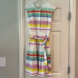 𝅺KATE Spade multi color striped dress size 2. Pleated skirt and button up top.